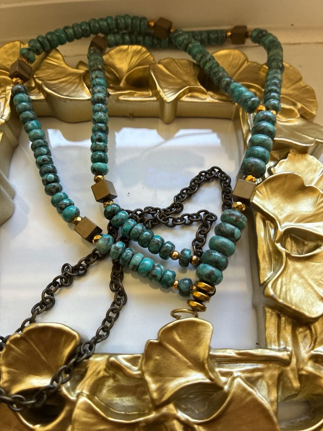 Betsy Pittard Designs BPD Turquoise Beaded Necklace with Gold Cube Accents 3