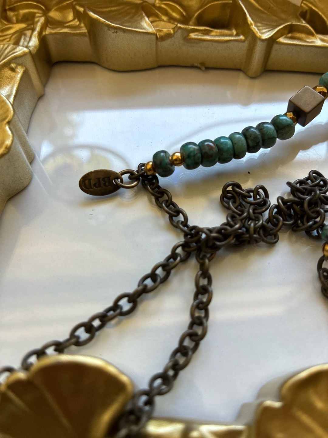 Betsy Pittard Designs BPD Turquoise Beaded Necklace with Gold Cube Accents 4