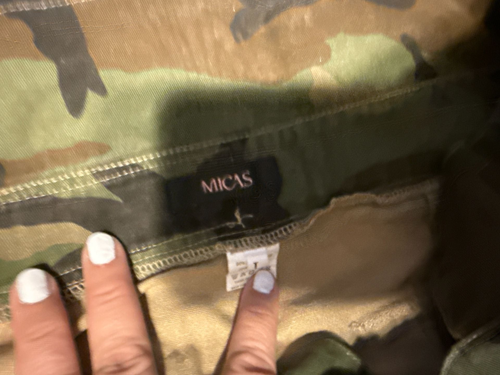 MICAS Camouflage Distressed Fringe Mini Skirt Size L 4