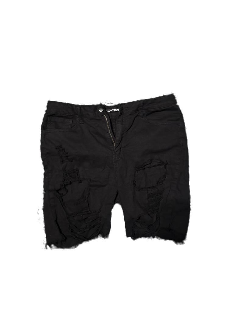 Fashion Nova Black Distressed Raw Hem Denim Shorts Size XL 4
