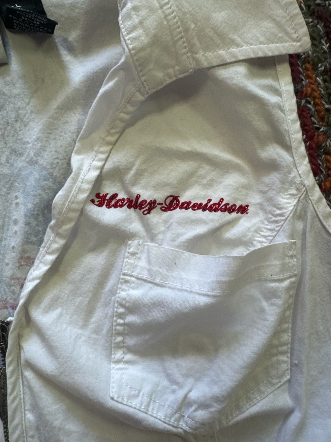 Harley-Davidson Women's vintage USA made White Sleeveless Zip-Up Graphic Shirt Size L 4