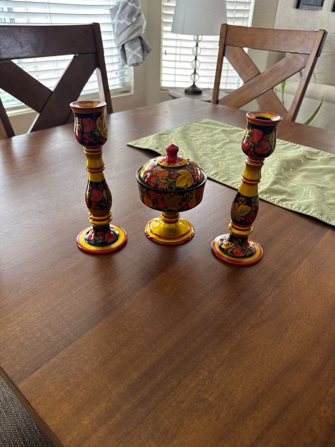 Vintage Russian Khokhloma Hand-Painted Wood Set: 1