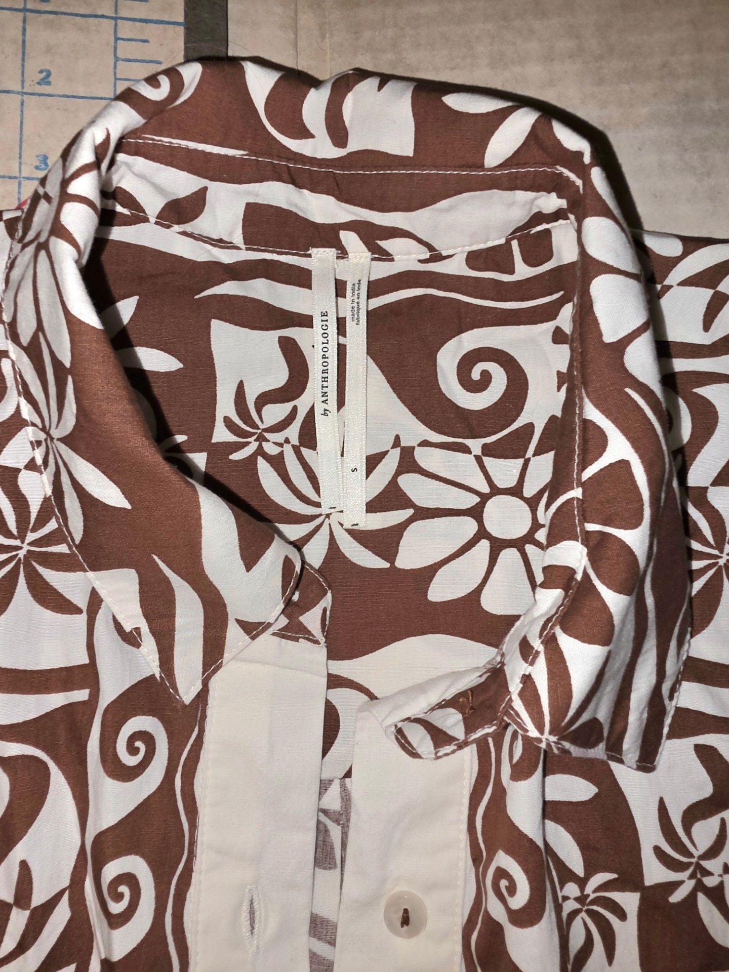 By Anthropologie Poplin Long-Sleeve Buttondown Shirt Oversized Printed Top Small 3