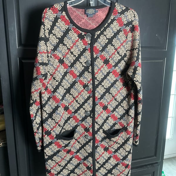 Pendleton Women's XL Geometric Jacquard Long Button Front Cardigan Coat #404