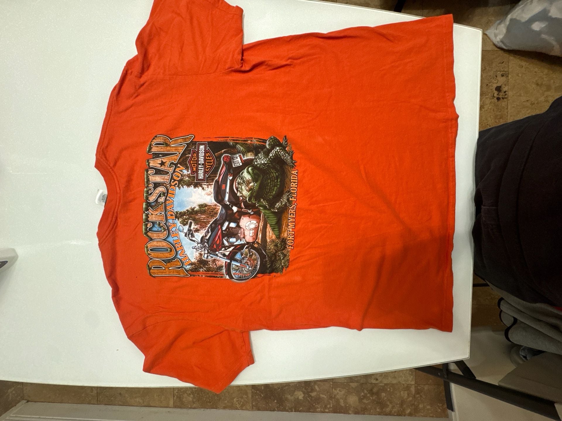 Harley-Davidson Rockstar Fort Myers Florida Alligator Graphic T-Shirt Orange Size 2XL 4