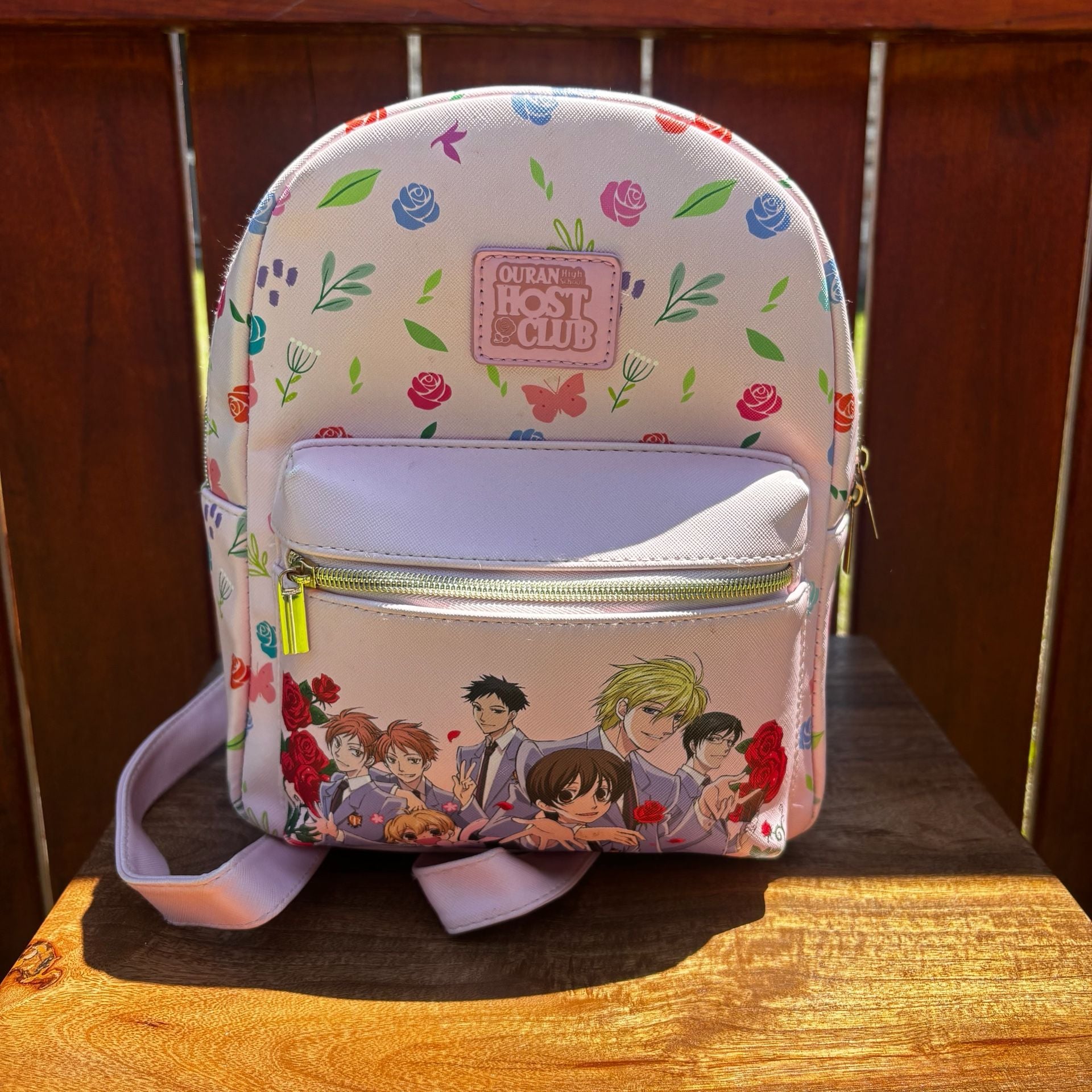 Ouran High School Host Club Pink Floral Rose Character Group Mini Backpack 2