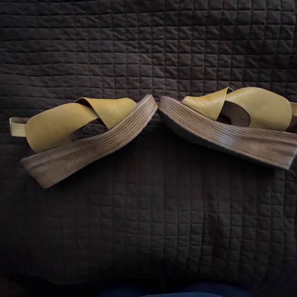 Bueno Yellow Leather Criss-Cross Platform Wedge Sandals