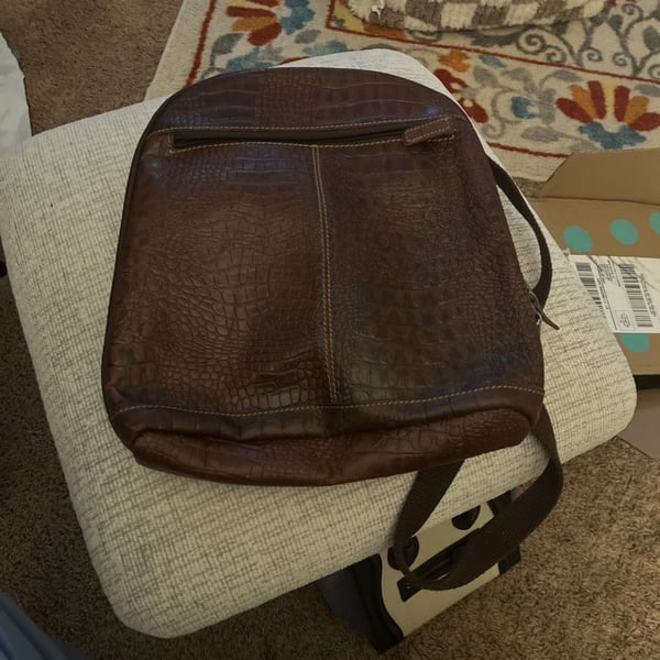 Jack Georges Brown Croco Embossed Leather Backpack