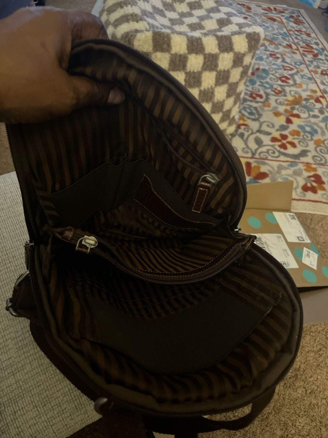 Jack Georges Brown Croco Embossed Leather Backpack 7
