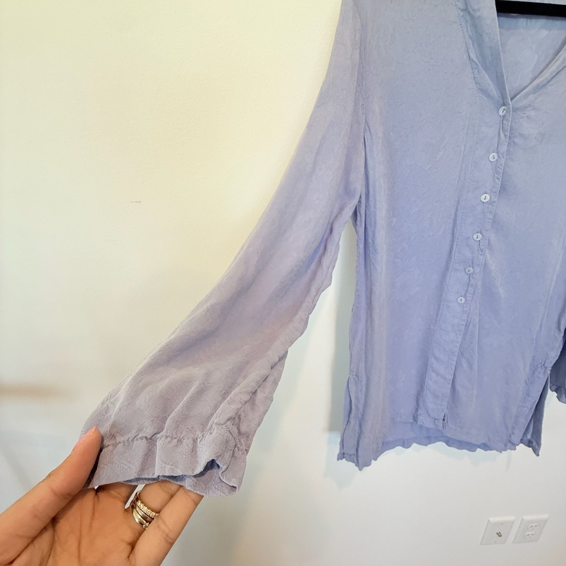 Tianello Garment Dyed 100% Rayon Floral Jacquard Button Down Tunic Shirt Size S 3