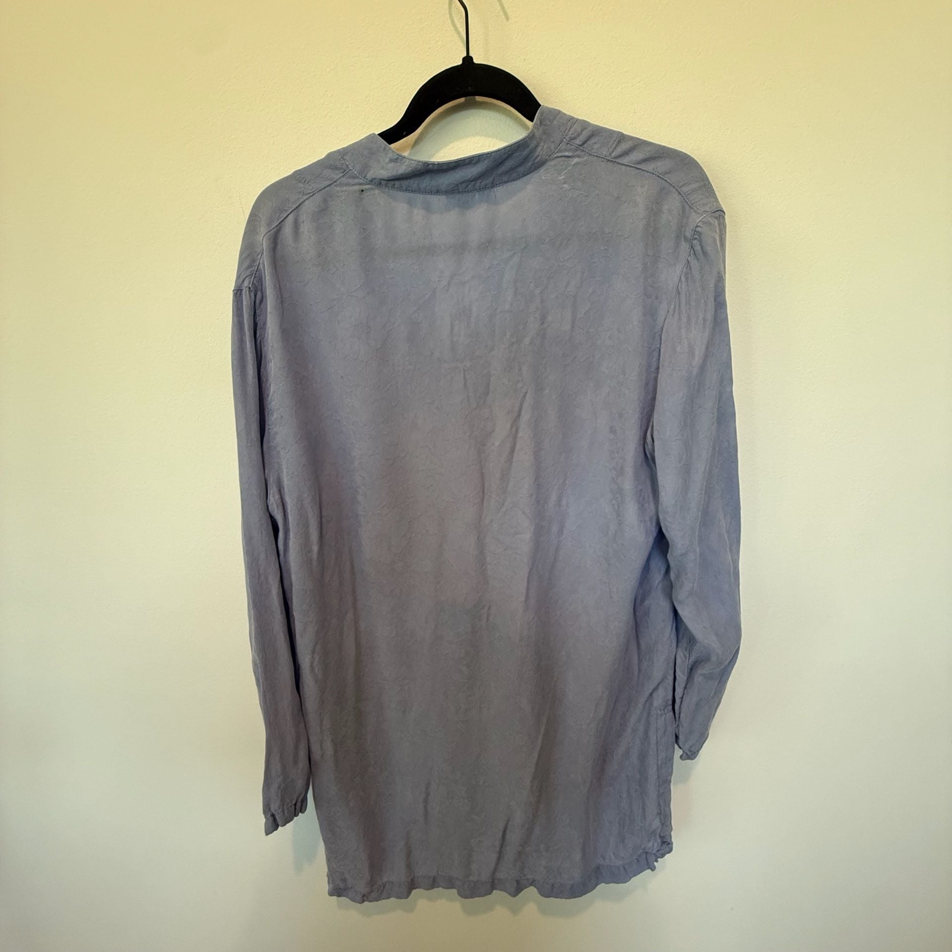 Tianello Garment Dyed 100% Rayon Floral Jacquard Button Down Tunic Shirt Size S 6