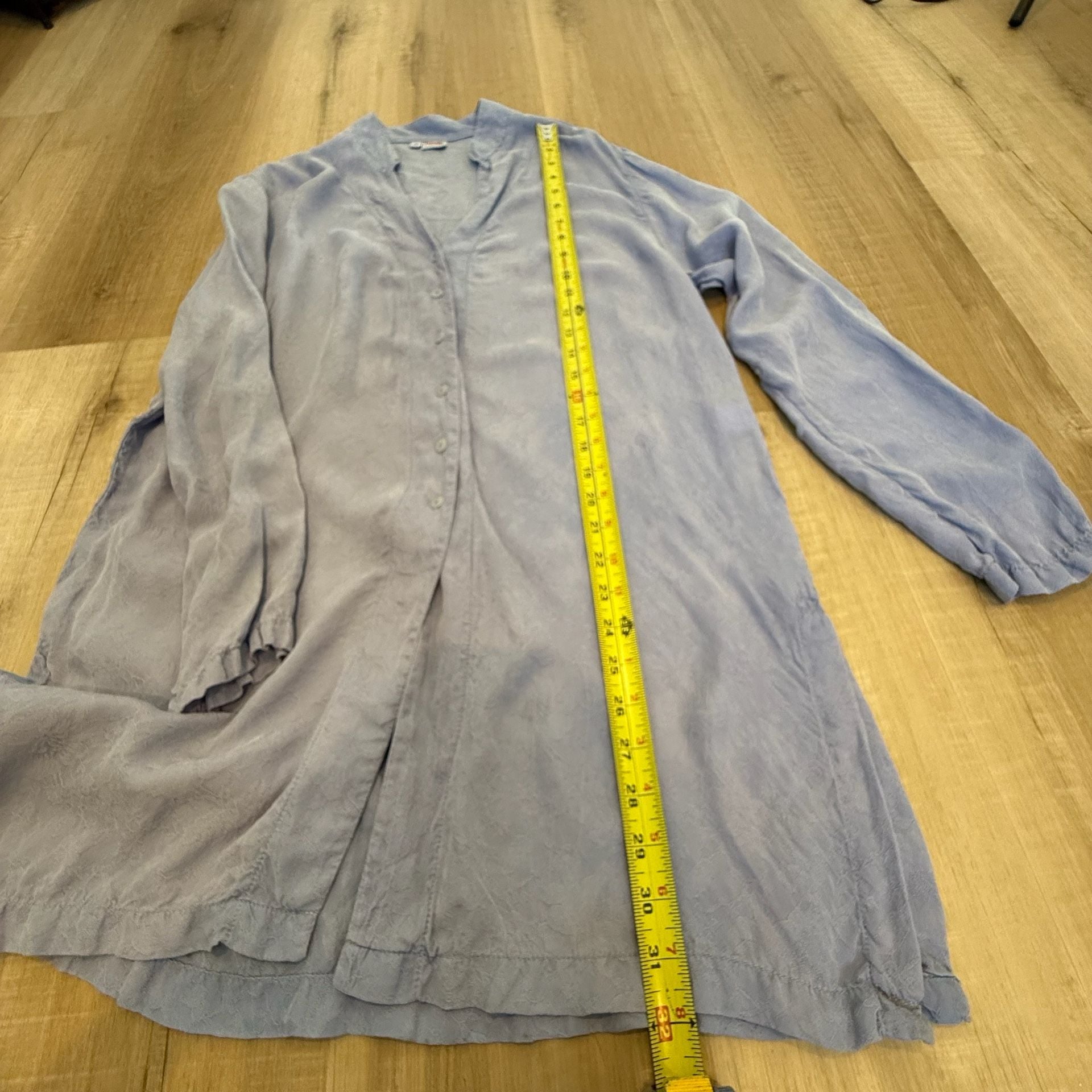 Tianello Garment Dyed 100% Rayon Floral Jacquard Button Down Tunic Shirt Size S 7