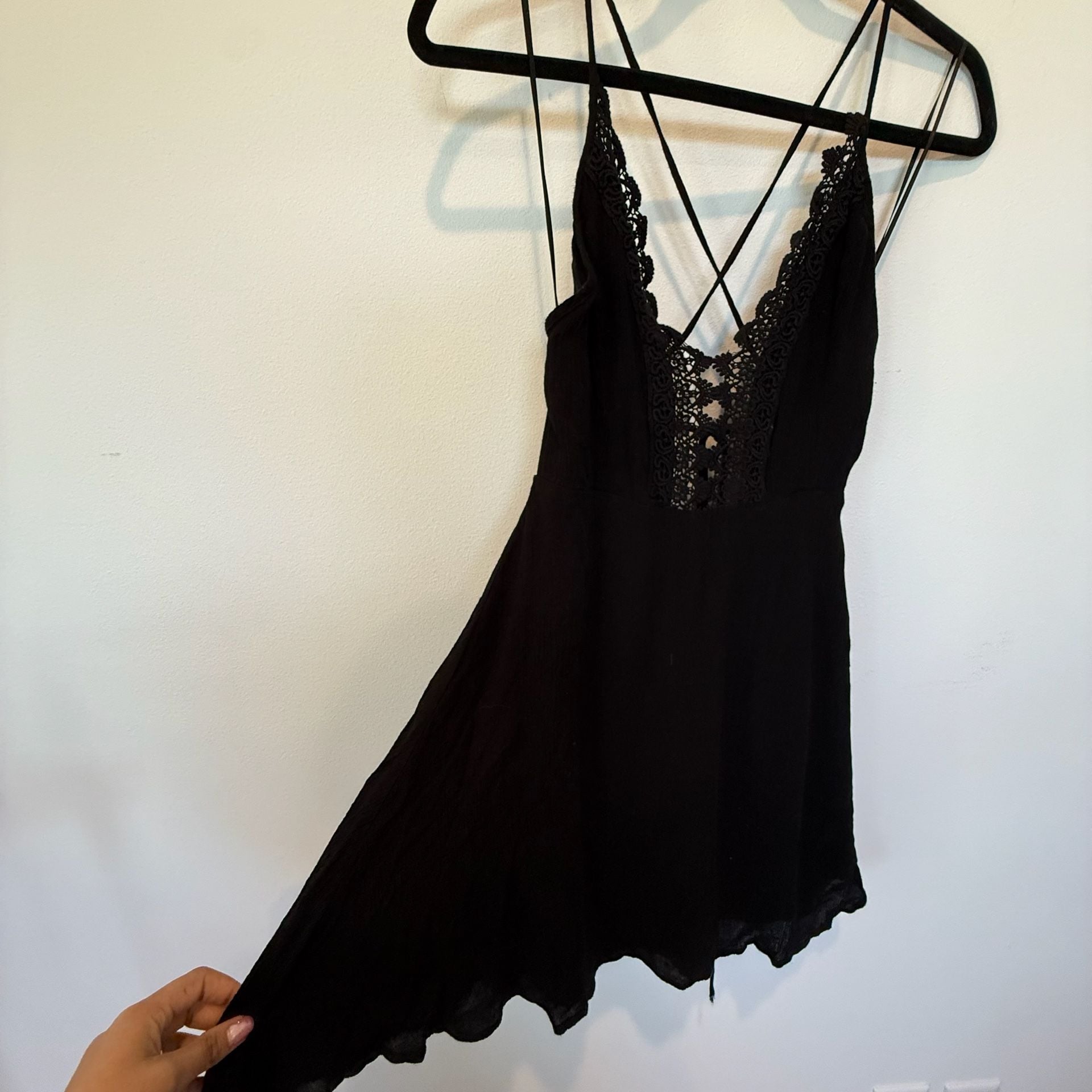 Lush Black Lace Trim Strappy Back Mini Dress Size M 3
