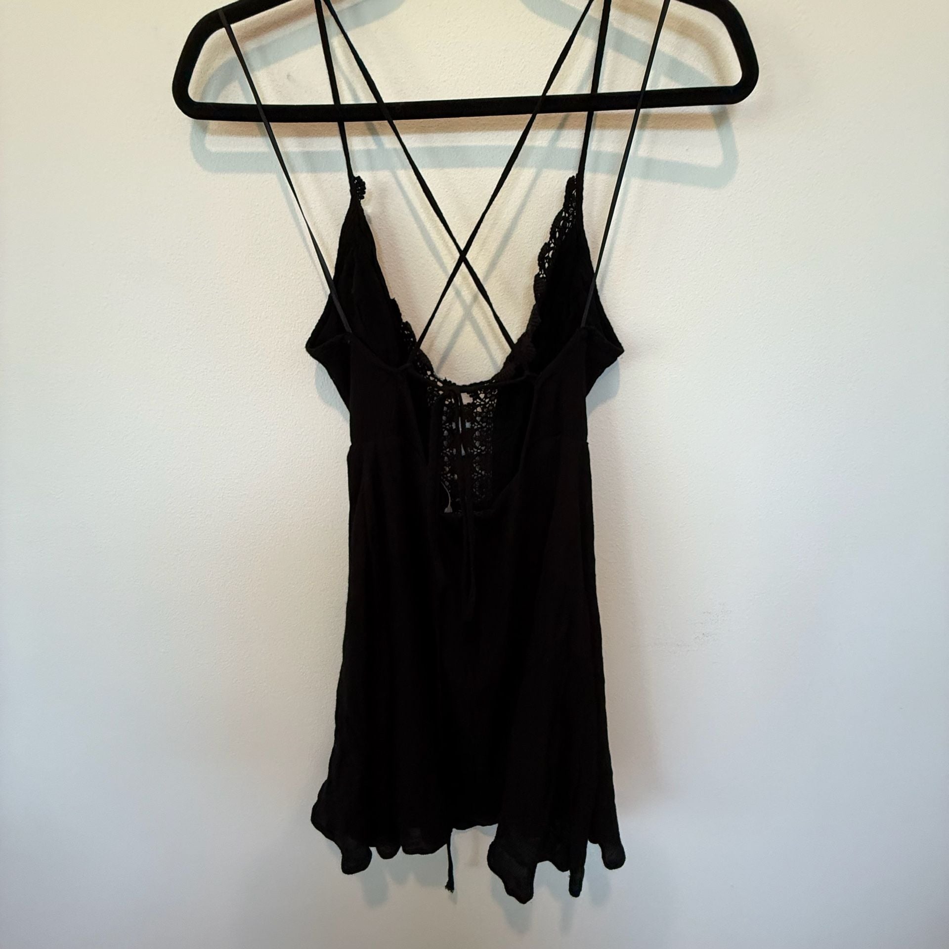 Lush Black Lace Trim Strappy Back Mini Dress Size M 4