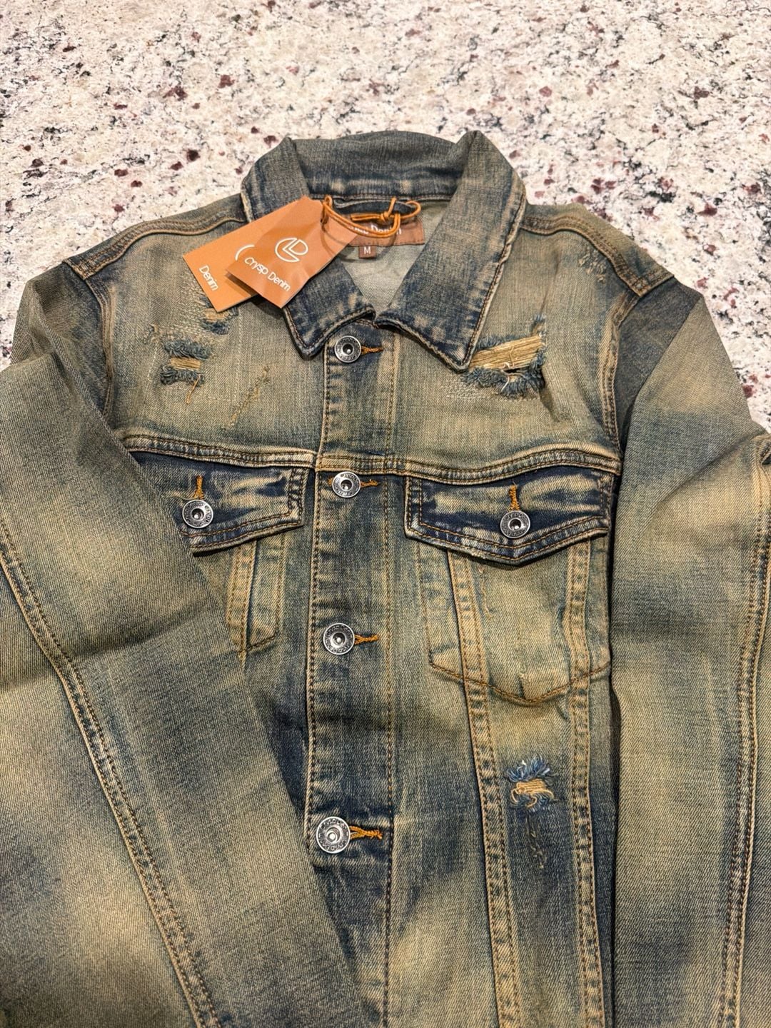 Crysp Denim Distressed Vintage Tinted Wash Denim Jacket Size M 4