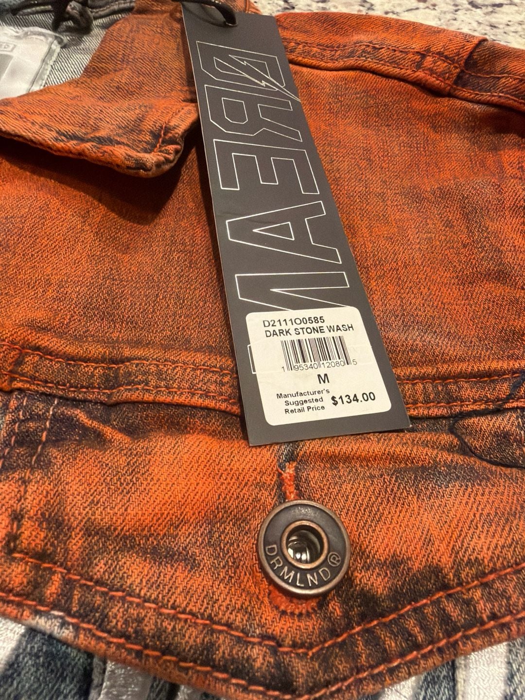 DRMLND Manifest Denim Jacket Red Eye Brigade 8-Ball Patch Size M 5