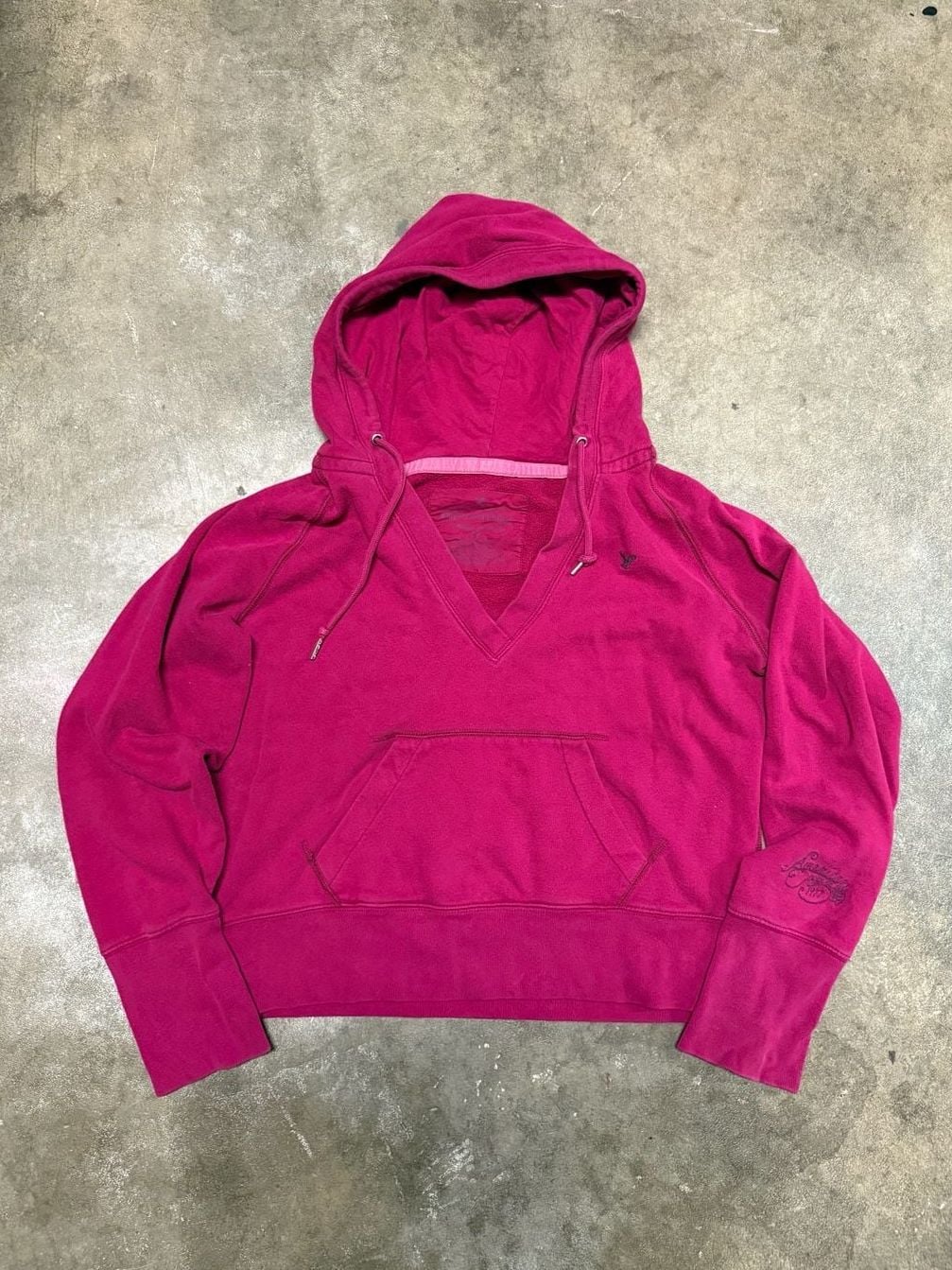 American Eagle Pink V-Neck Pullover Hoodie Size L 2