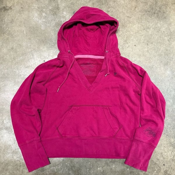 American Eagle Pink V-Neck Pullover Hoodie Size L