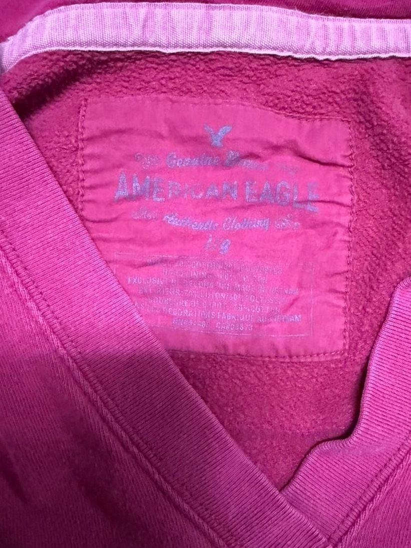 American Eagle Pink V-Neck Pullover Hoodie Size L 3