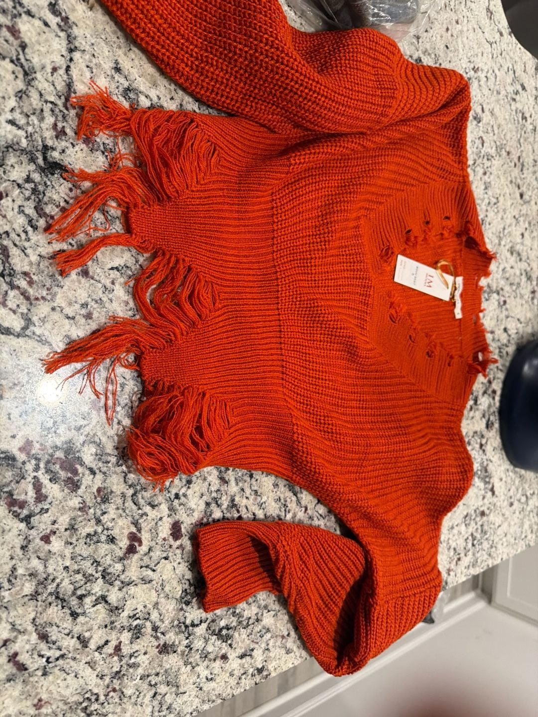 IMMODEL Distressed V-Neck Chunky Knit Sweater Orange Size S 5