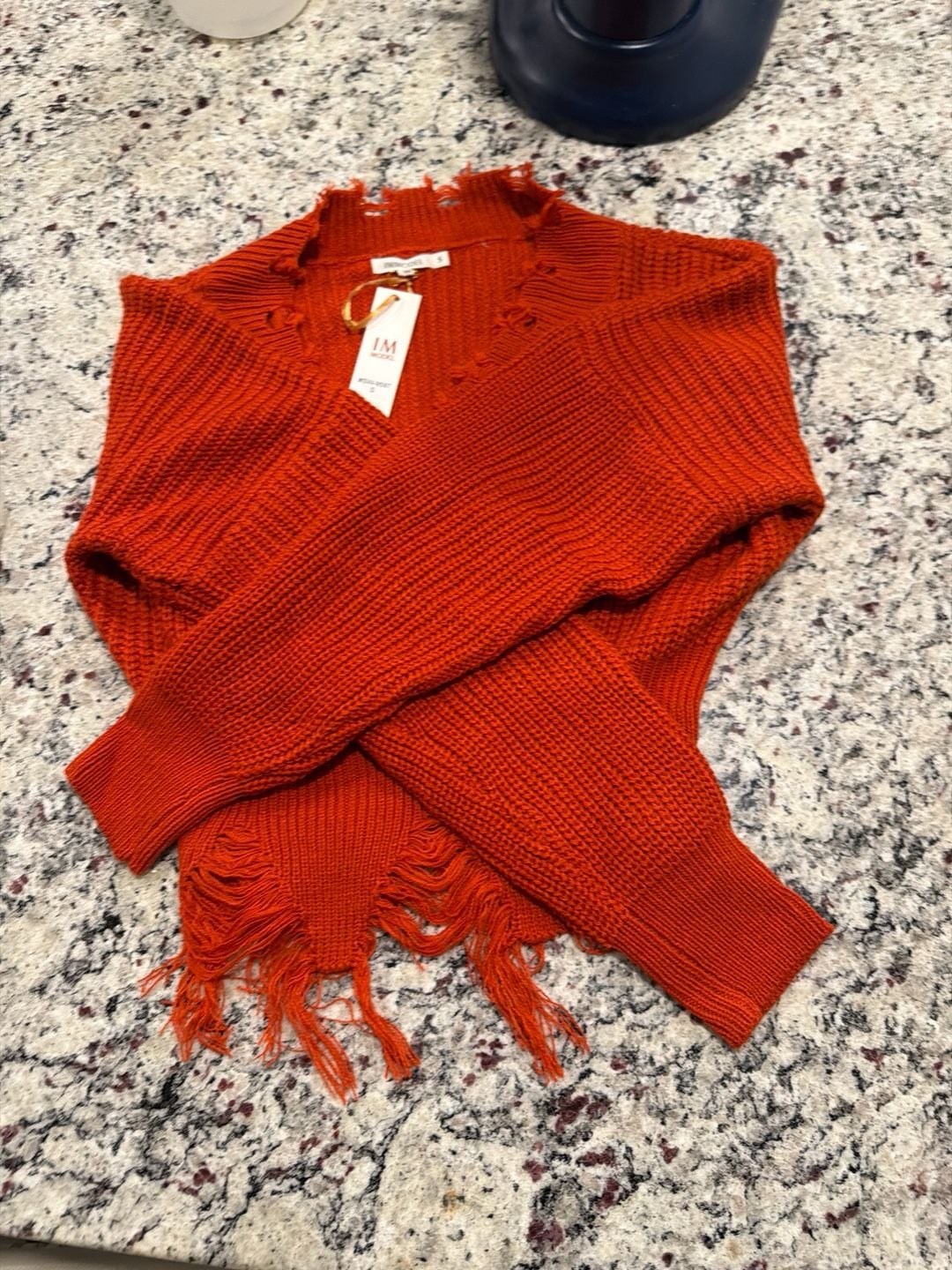IMMODEL Distressed V-Neck Chunky Knit Sweater Orange Size S 6