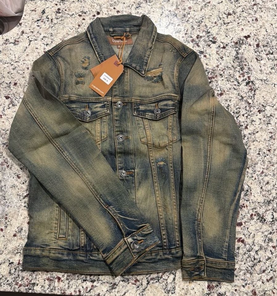 Crysp Denim Distressed Vintage Tinted Wash Denim Jacket Size M 2