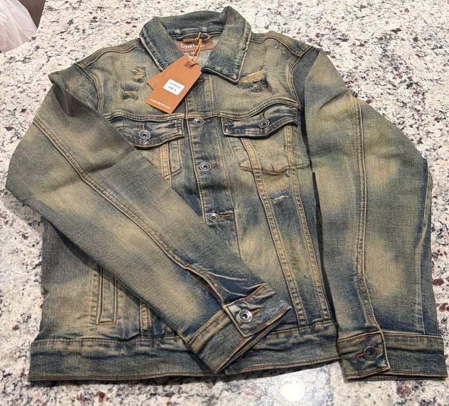 Crysp Denim Distressed Vintage Tinted Wash Denim Jacket Size M 3