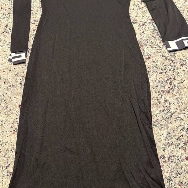 Unbranded Black Off-the-Shoulder Greek Key Print Bodycon Midi Dress size Lg