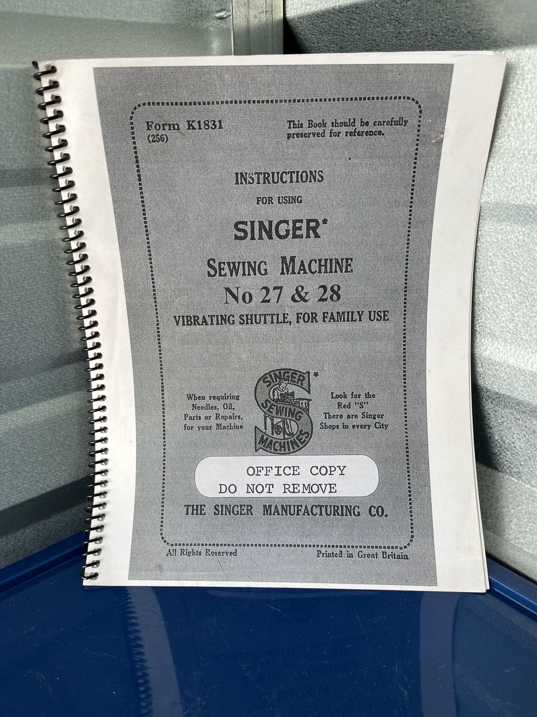 Singer Sewing Machine No 27 & 28 Vibrating Shuttle Instruction Manual Form K1831 1