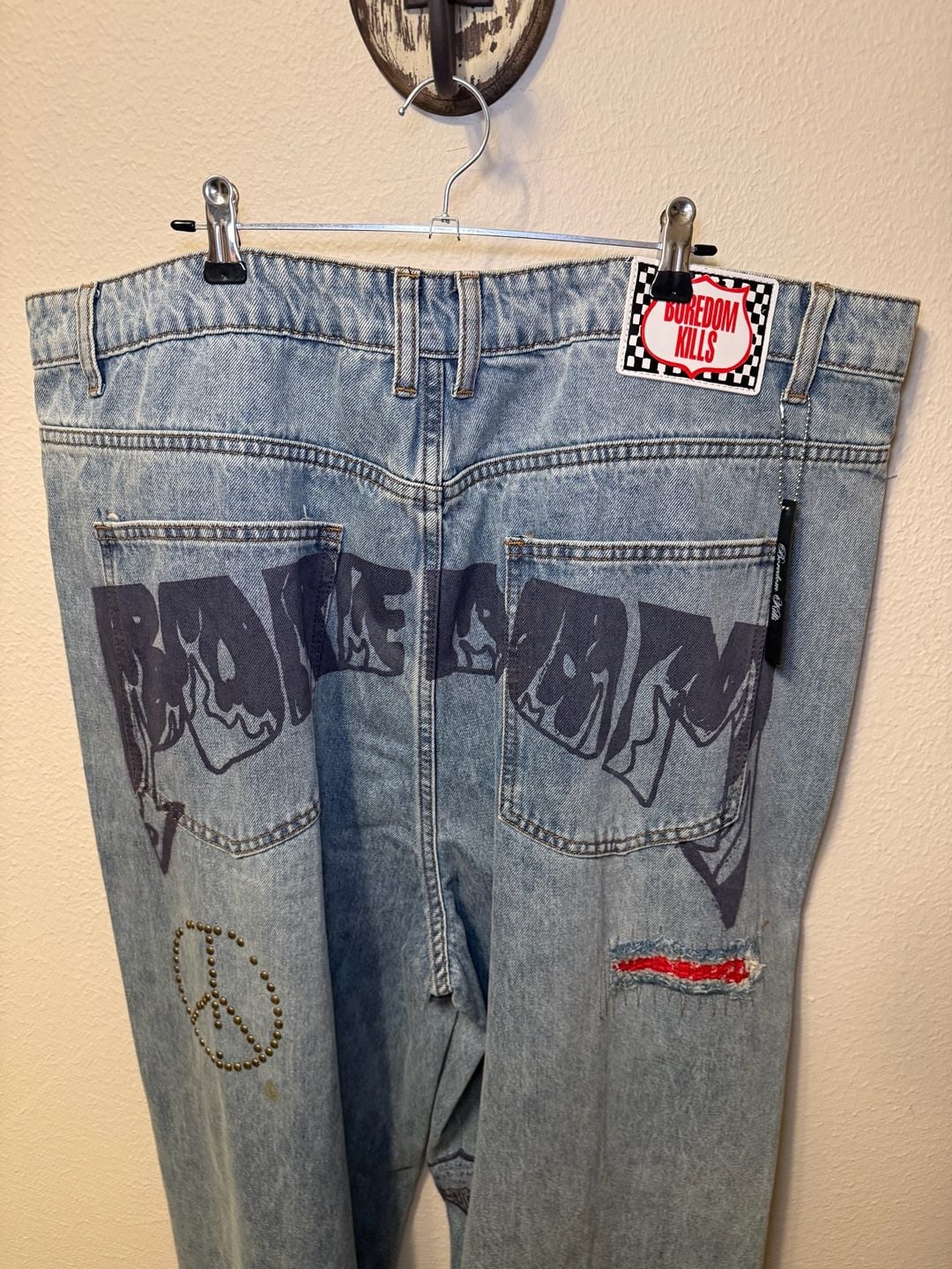 Boredom Kills Scribble Wide, Baggy Denim. Y2K, Streetwear, Grunge punk, Skater. 2