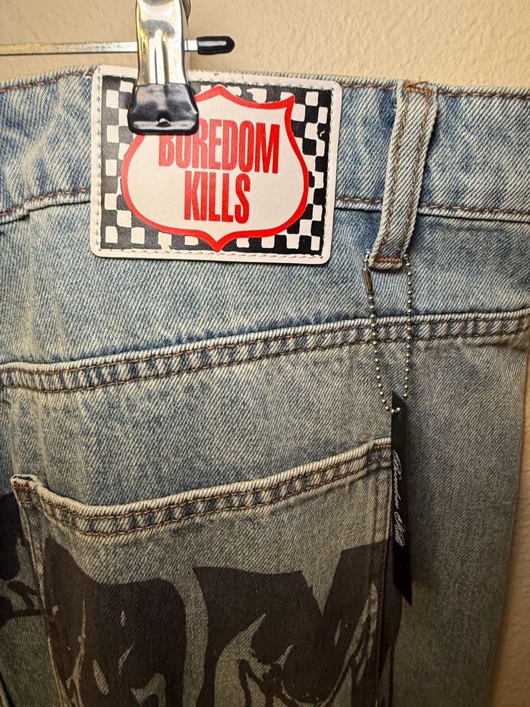 Boredom Kills Scribble Wide, Baggy Denim. Y2K, Streetwear, Grunge punk, Skater. 10