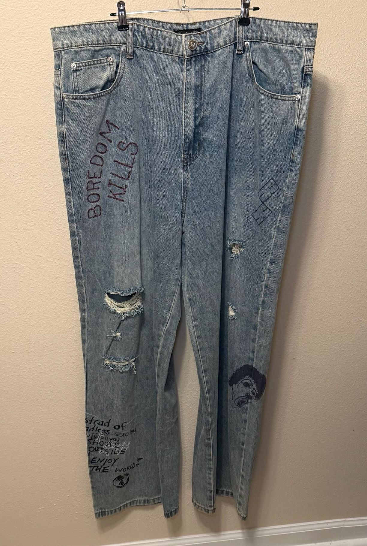 Boredom Kills Scribble Wide, Baggy Denim. Y2K, Streetwear, Grunge punk, Skater. 3
