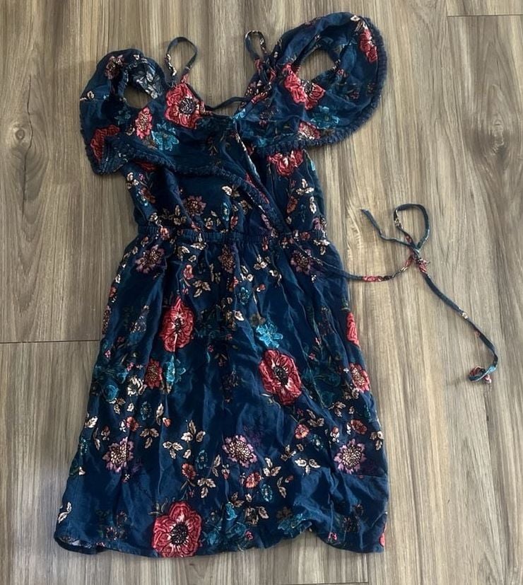 Xhilaration Womens Navy Blue Floral Off The Shoulder Sheath Dress 2