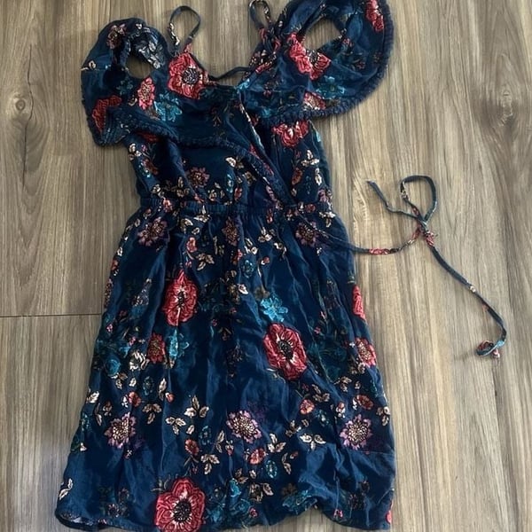 Xhilaration Womens Navy Blue Floral Off The Shoulder Sheath Dress