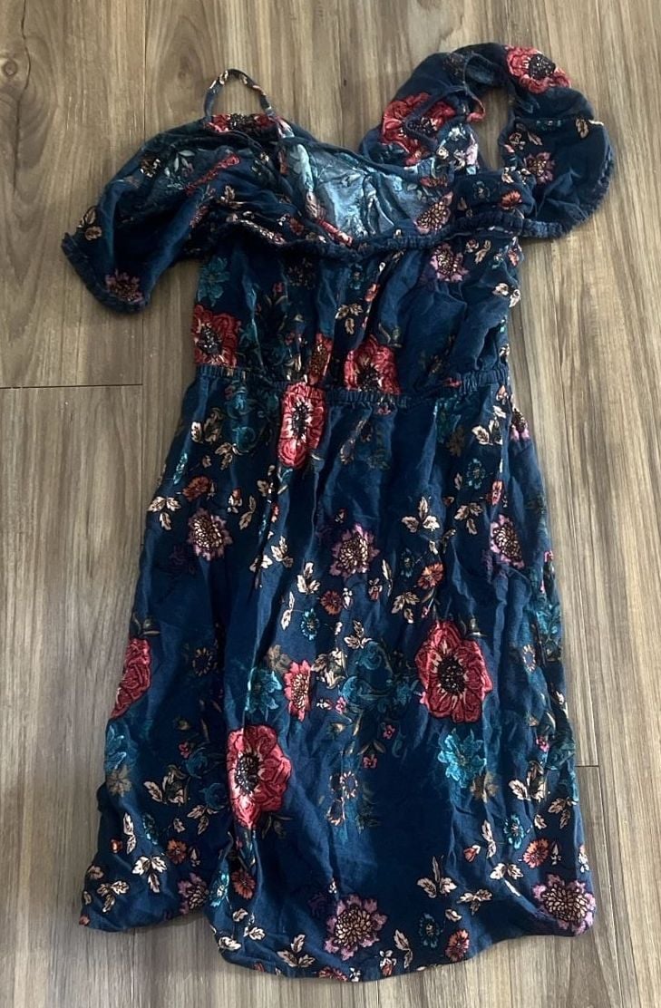 Xhilaration Womens Navy Blue Floral Off The Shoulder Sheath Dress 3