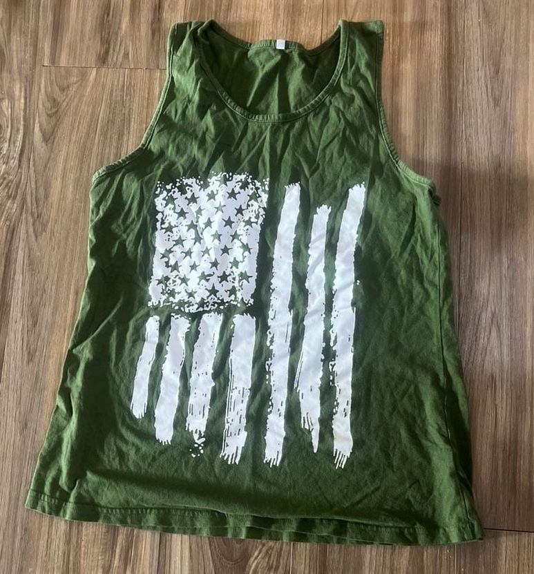 Olive Green Distressed American Flag Graphic Tank Top 2