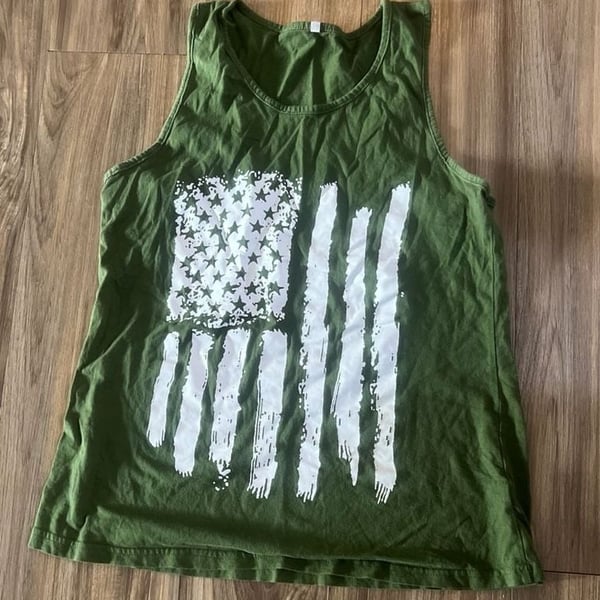 Olive Green Distressed American Flag Graphic Tank Top