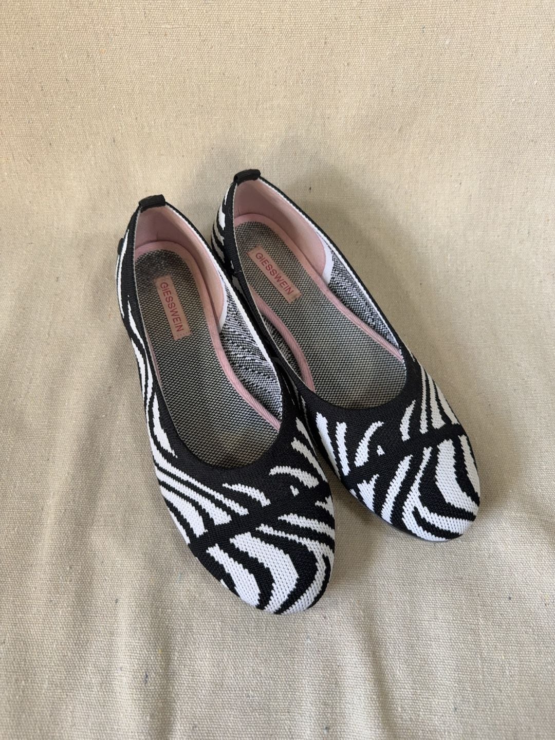 Giesswein Eco Ballet Flats Zebra Print Knit Round Toe 1