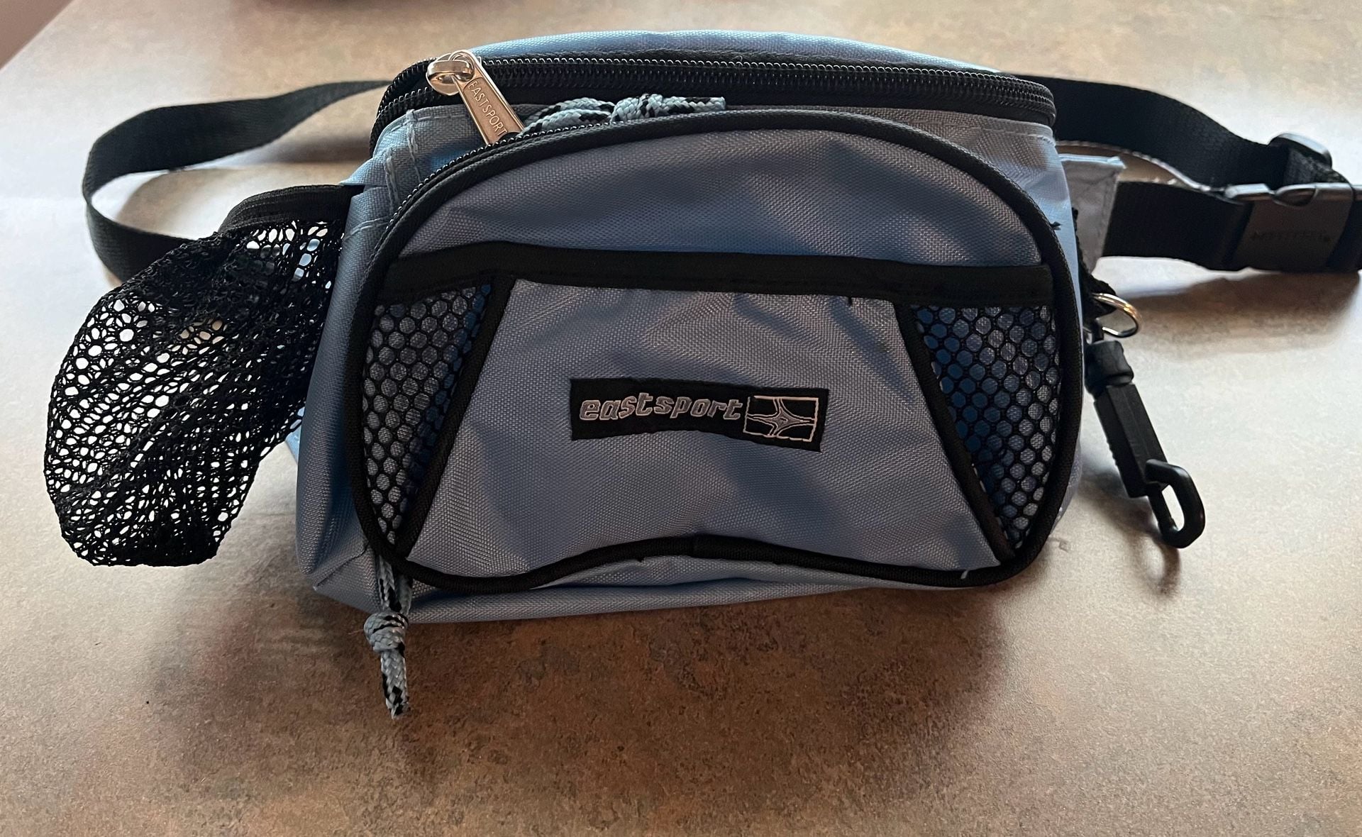 Eastsport Light Blue Multi-Pocket Fanny Pack Waist Bag with Mesh Bottle Holder 1
