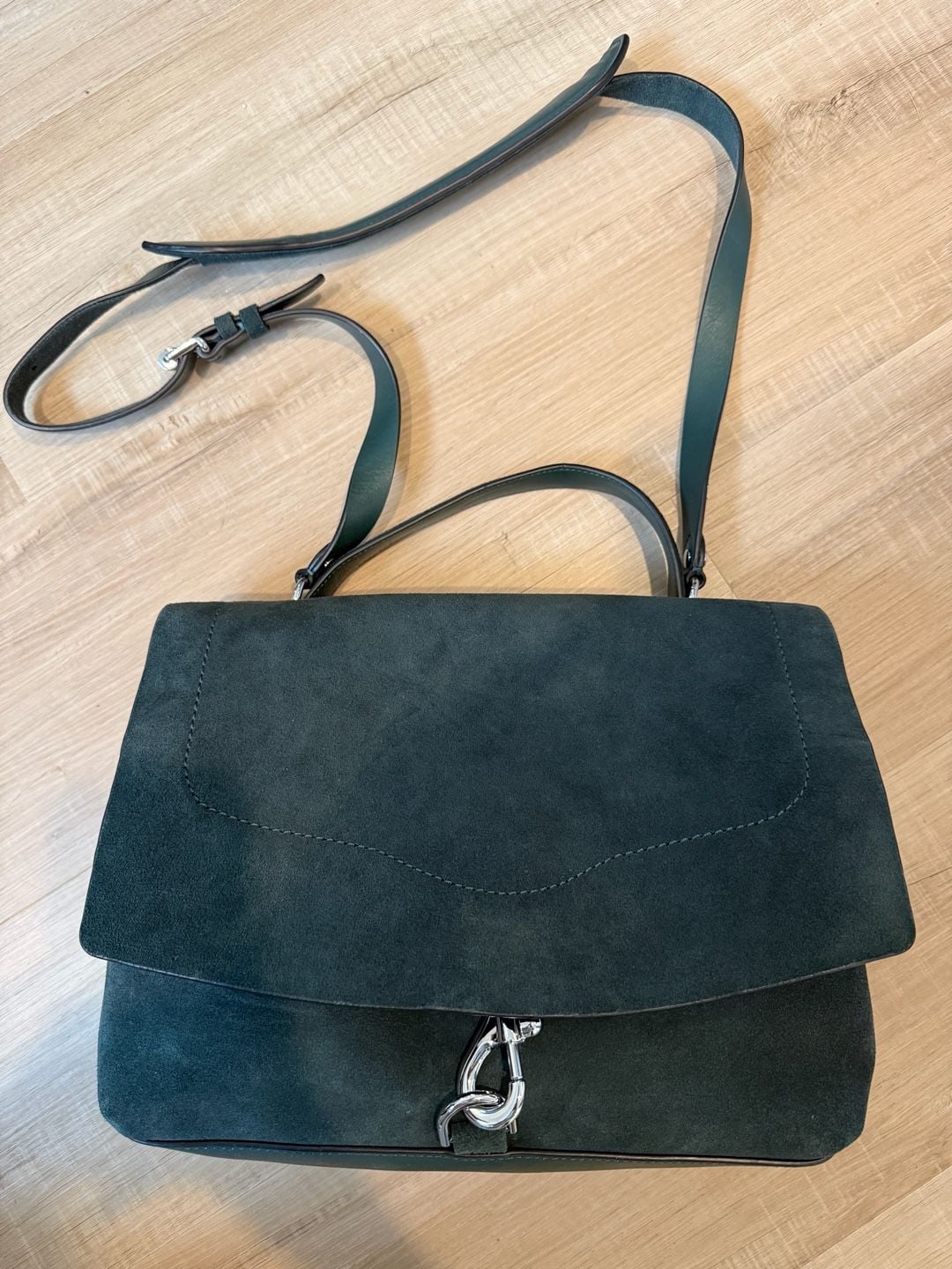 Rebecca Minkoff Darren Messenger Bag Dark Green Suede and Leather 2