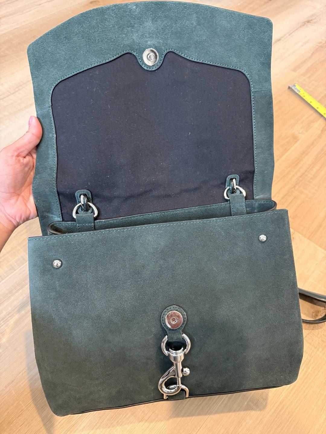 Rebecca Minkoff Darren Messenger Bag Dark Green Suede and Leather 6
