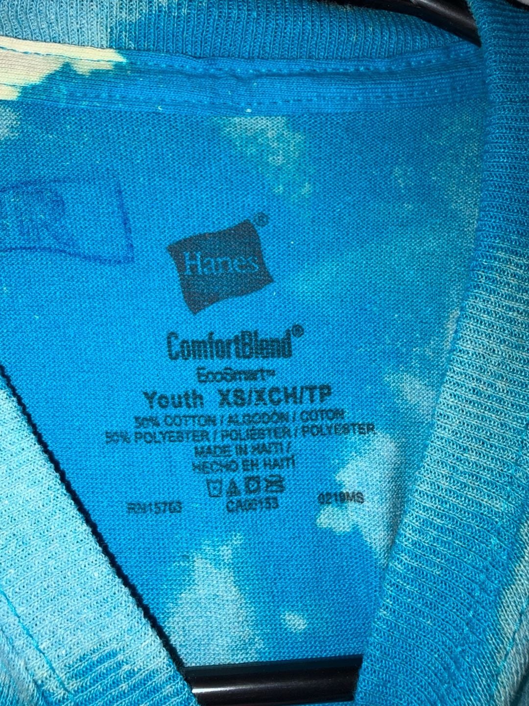 Hanes ComfortBlend EcoSmart Youth XS Blue Bleach Dye T-Shirt 4