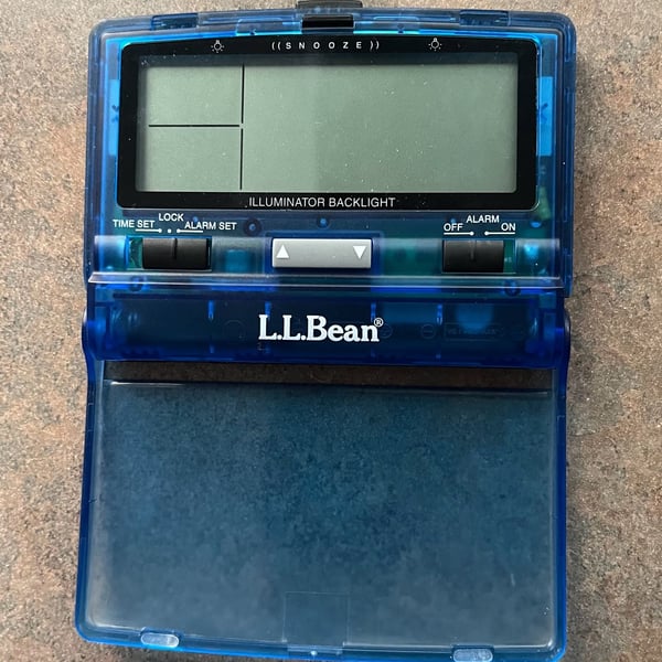 L.L.Bean Translucent Blue Digital Travel Alarm Clock with Illuminator Backlight