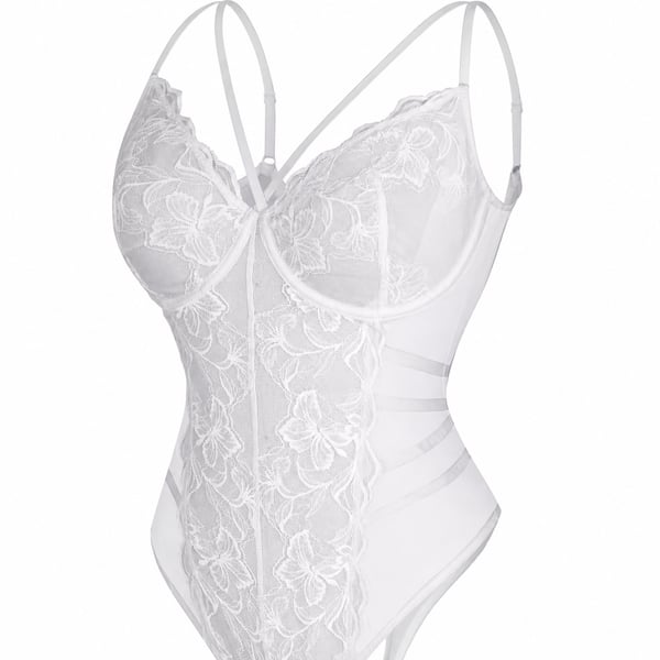 FeelinGirl White Floral Lace Underwire Bodysuit Lingerie Size XS