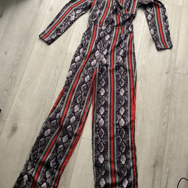 KENDALL + KYLIE Multi Striped Snakeskin Wide Leg Jumpsuit