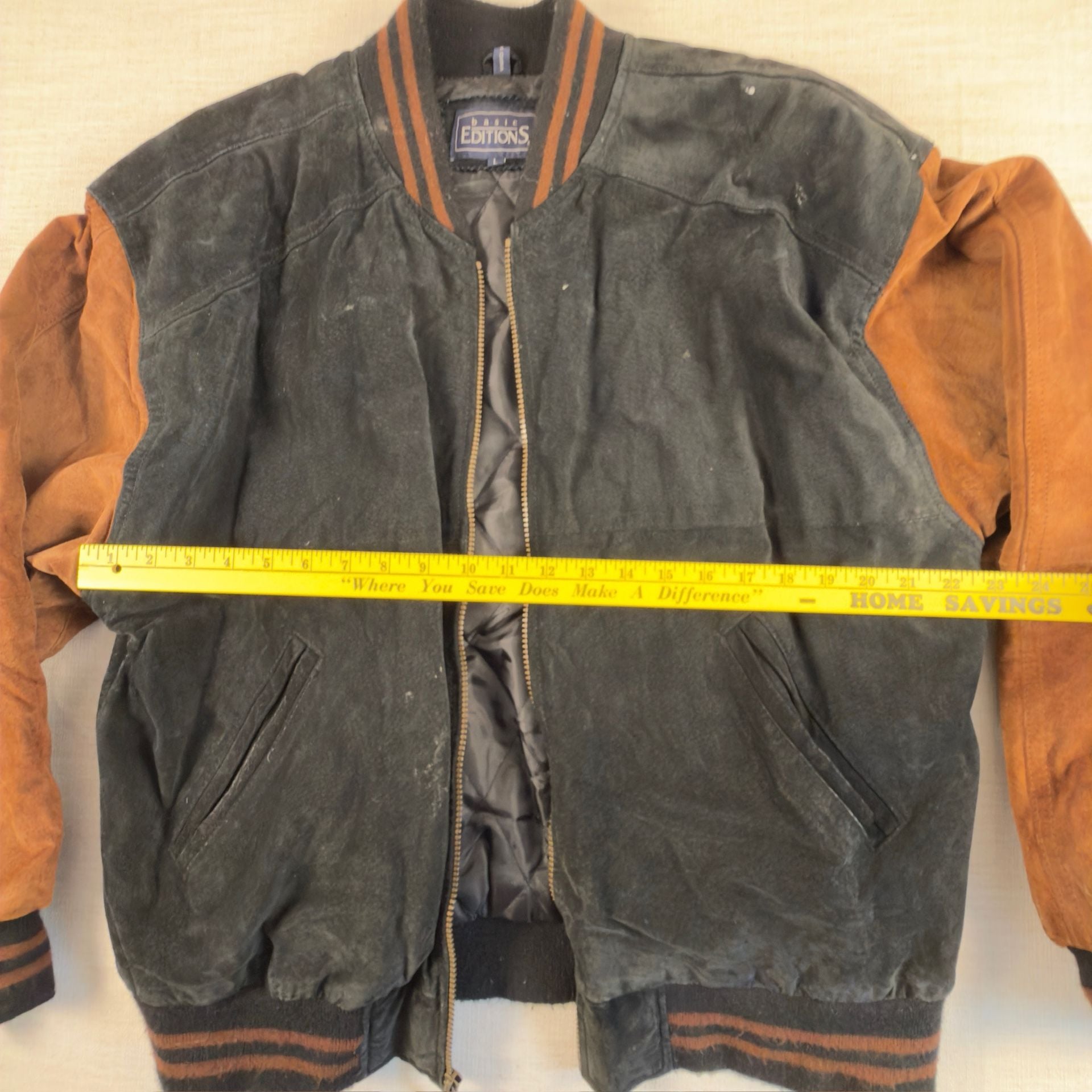 Vintage Basic Editions Two-Tone Suede Leather Varsity Bomber Jacket 8