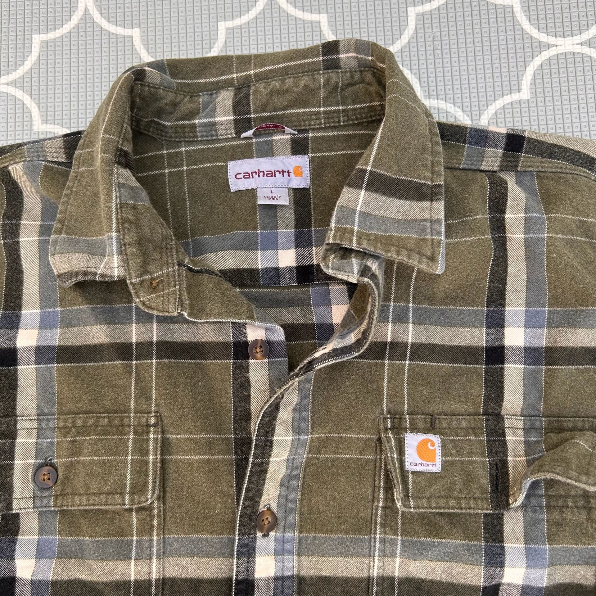 Carhartt Plaid Flannel Long Sleeve Button Down Shirt Size L 2