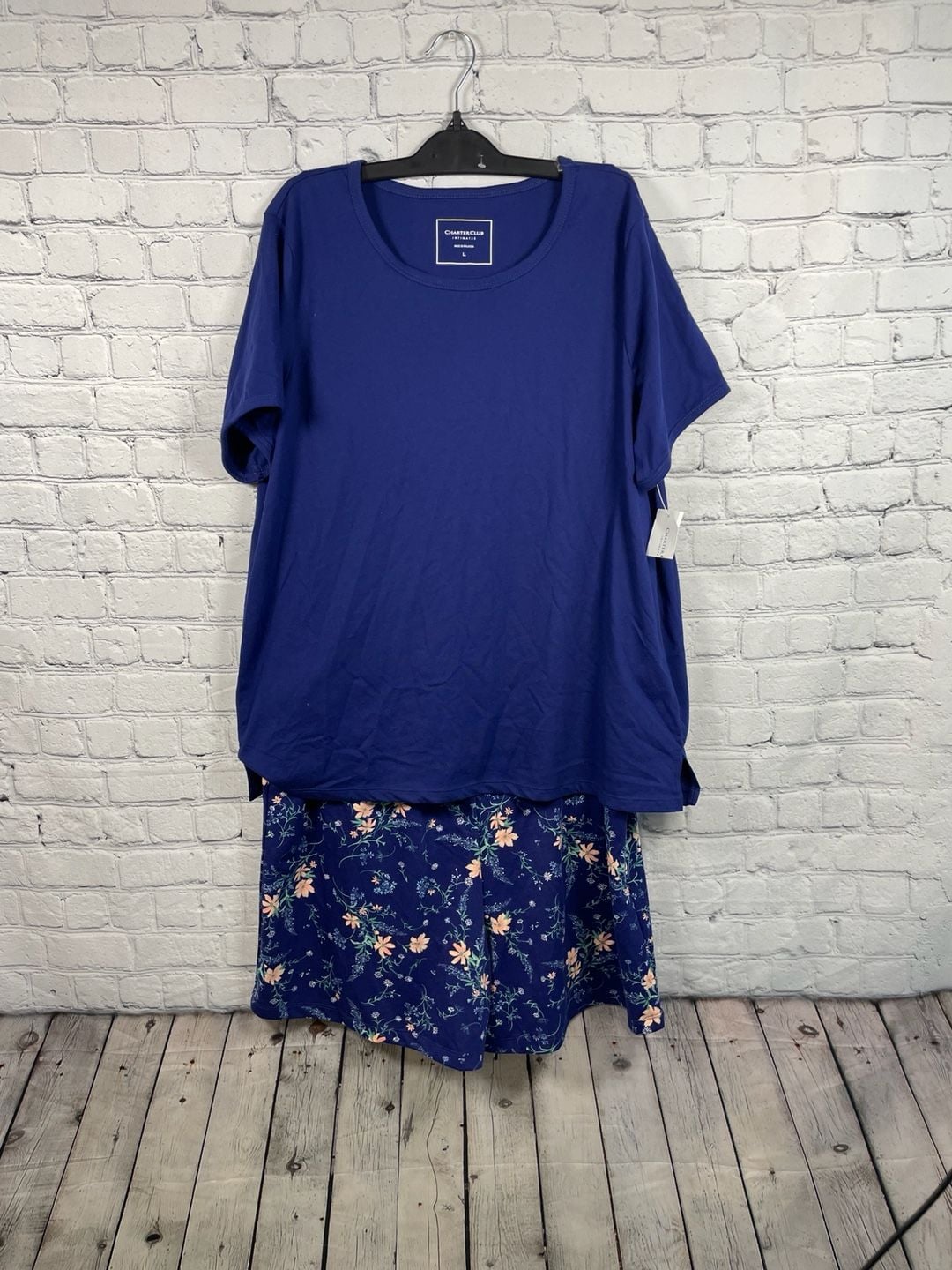Charter Club Intimates Blue Knit Pajama Set Shorts and T-Shirt Sz L 1