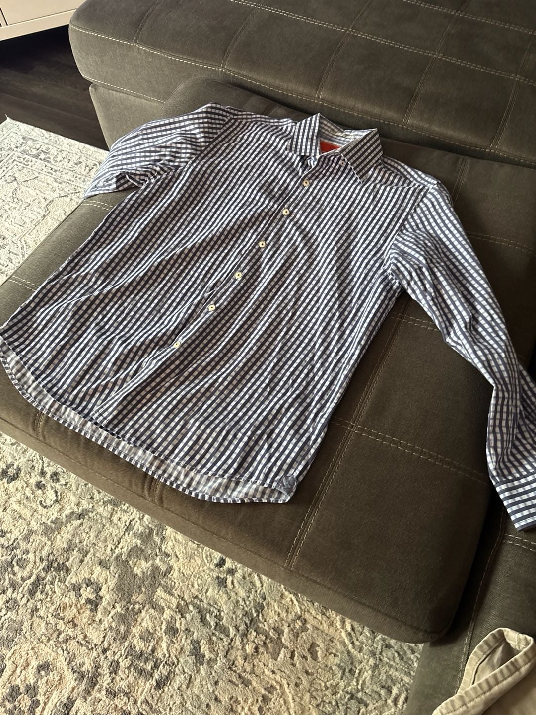 Tommy Bahama Men's Long Sleeve Blue and White Gingham Plaid Cotton Dress Shirt 11