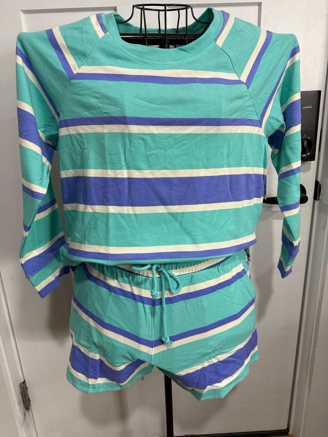 WILDFOX Lounge Set - Sweatshirt and Shorts - Blue Stripes NWT MSRP 1